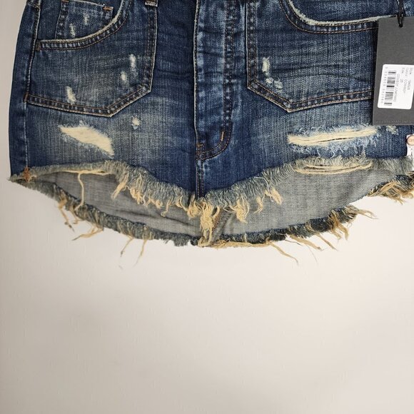 NWT One Teaspoon Cowboy Junkyard Distressed Frayed Hem Mini Jean Skirt Size 25 - Picture 9 of 16